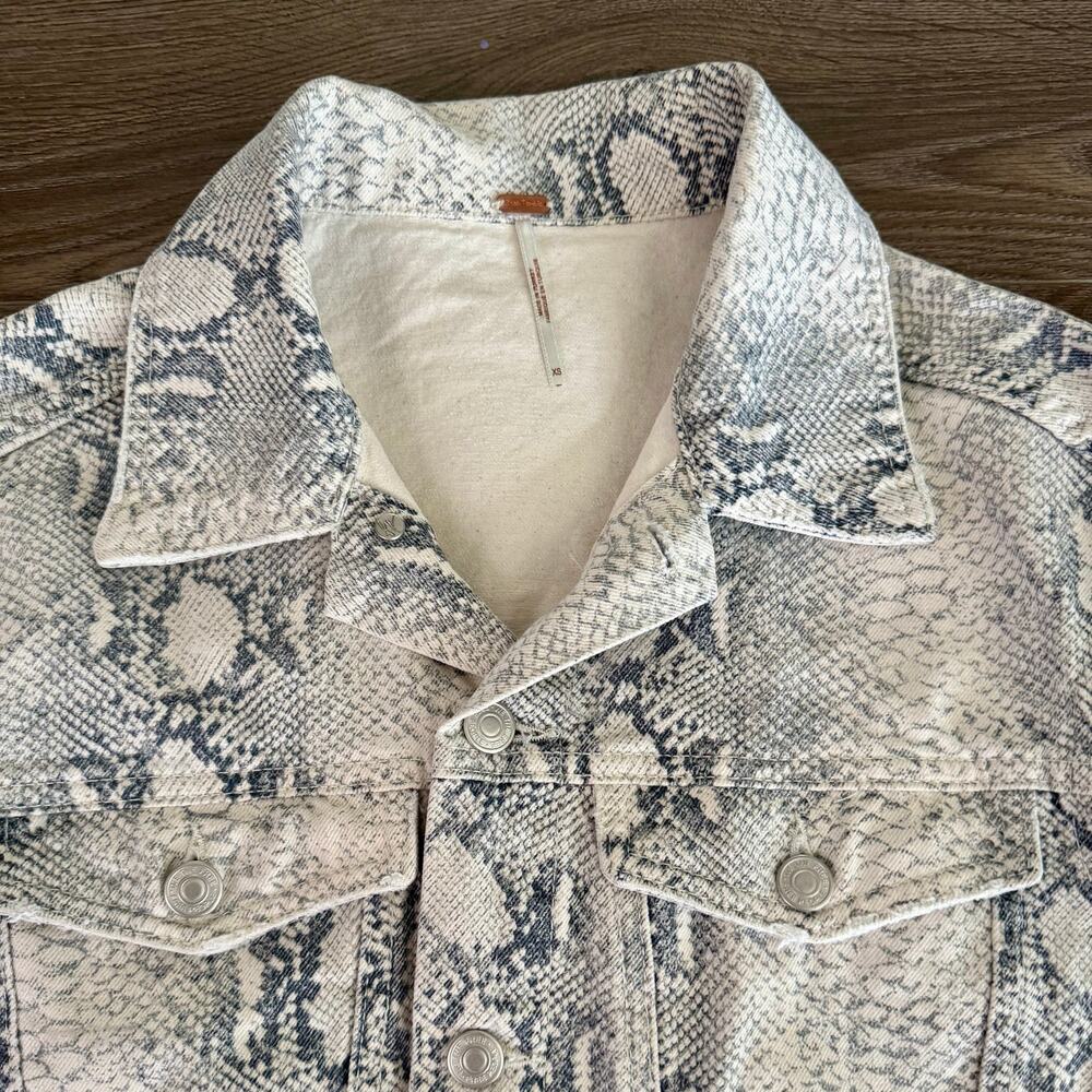 Free People Jacket Python Snake Denim Trucker Fes… - image 2
